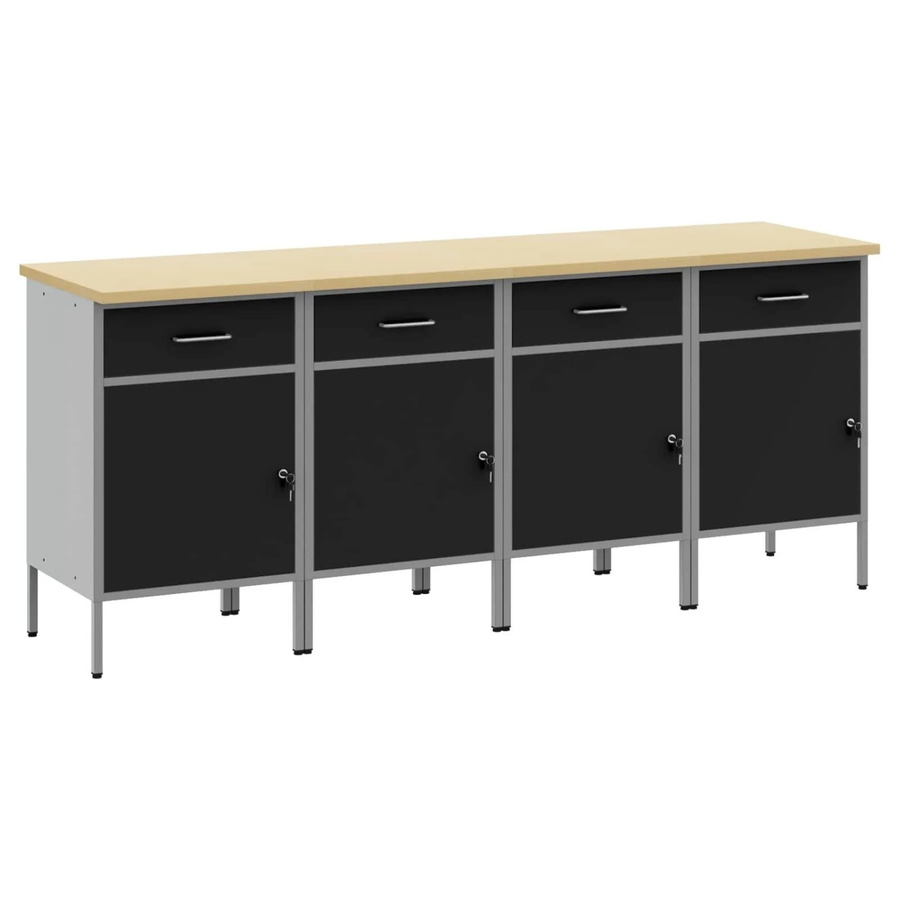 vidaXL Werkbank mit Schubladen und Pegboard, 4-teilig, Schwarz und Grau, B/T/H: 200 x 55 x 85 cm - Bild 2