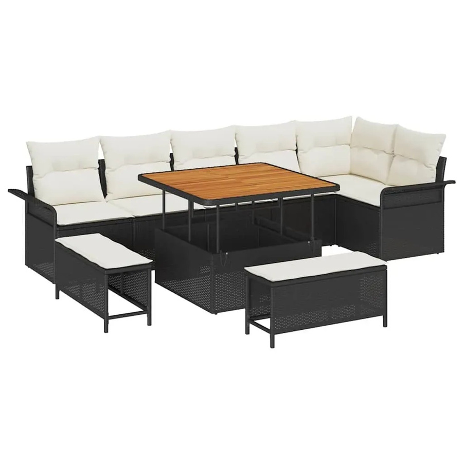 vidaXL Garten-Sofa-Set 9-teilig aus Poly-Rattan und Akazienholz in Schwarz - Bild 2