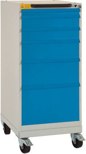 Manuflex BASETEC ESD-Schubfachschrank LS1035.5007 mobil, brillantblau RAL 5007, Nutzhöhe: 90 cm, 6 Schubfächer - Bild 1