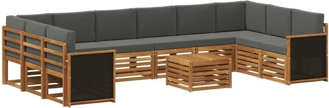 vidaXL Outdoor-Sofagarnitur L-Form aus Akazienholz mit 8 Kissen in Anthrazit und Natur - Bild 1