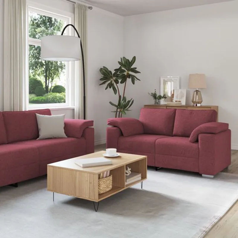 vidaXL Schlafsofa Set aus 3 Teilen in Rot mit Leinenmischgewebe und Metallgestell im modernen minimalistischen Design - Bild 1