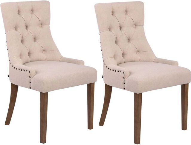 CLP 2er Set Esszimmerstühle Aberdeen aus Stoff in Creme und Antik-Hell mit Holzgestell - Bild 1