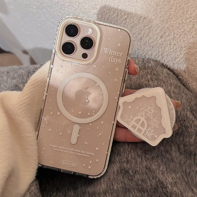 MUQGEW Handyhülle mit koreanischem Schneeflocken-Design und magnetischer Halterung für iPhone 11 bis iPhone 17 Pro Max, transparent, stoßfest - Bild 1