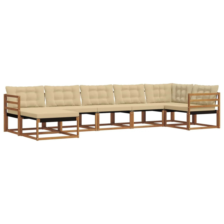 vidaXL Outdoor-Sofagarnitur aus Massivholz Akazie in Natur und Beige, 21-teiliges L-Shape Gartenmöbel-Set mit Polstern und Ottoman für Terrasse und Garten - Bild 2
