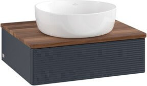 V&B Waschtischunterschrank Antao mit Frontstruktur und Beleuchtung, Farbe Walnuss und Blau, B/T/H: 60 x 50 x 19 cm - Bild 1
