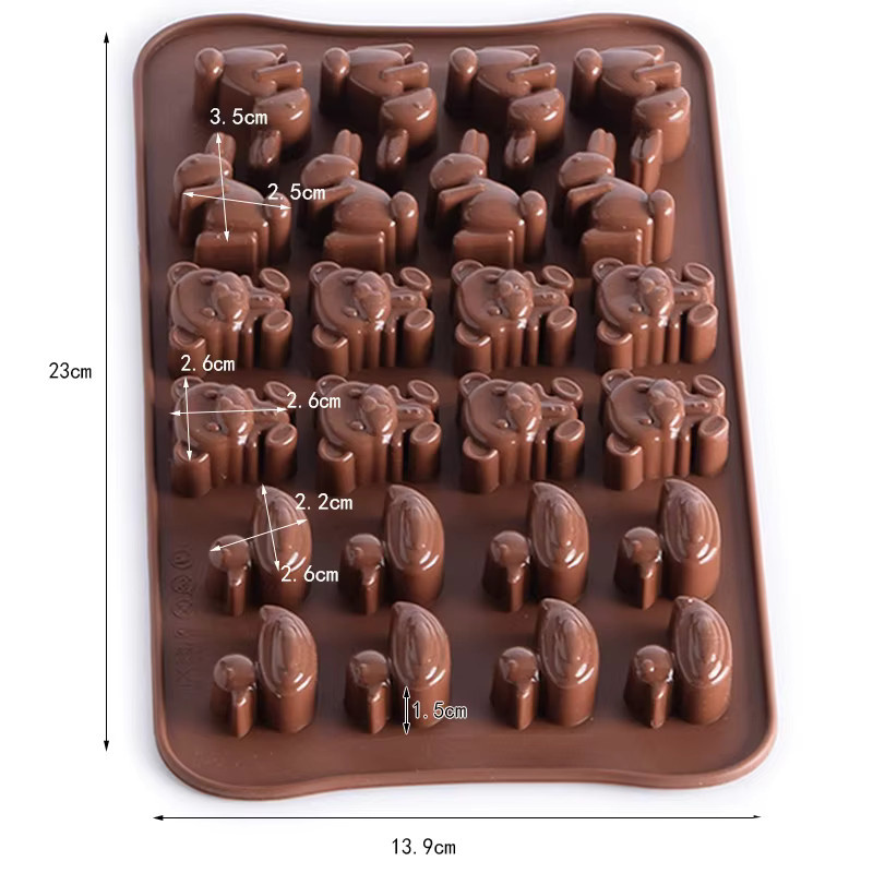 Omily Silikon Backform mit 24 Fächern in Kaninchen- und Entenform für Schokolade, Gelee und Eiswürfel, Braun - Bild 2