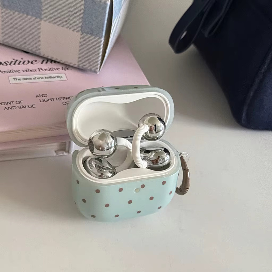 Glänzende Schutzhülle für Huawei FreeBuds 7i 6i 5i SE3 SE2 FreeClip 2 in Mintgrün mit braunem Polka-Dot-Muster - Bild 5