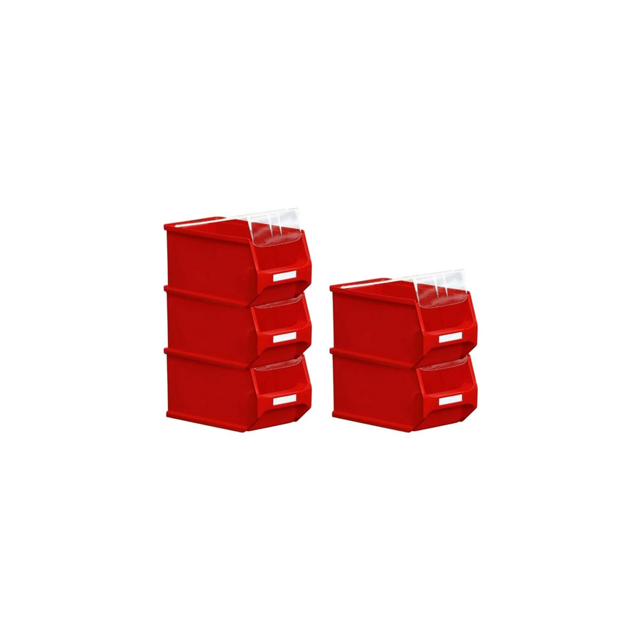 PROREGAL SparSet 5 x Rote Sichtlagerbox 3.0 mit Abdeckung, Sichtlagerbehälter stapelbar mit Griffen, H x B x T: 12,5 x 14,5 x 23,5 cm - Bild 2