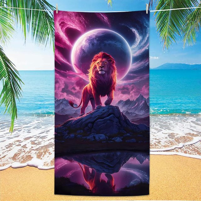 JMG Household Supplies Strandtuch Mikrofaser mit Löwendesign in Lila, B/H: 50 x 100 cm - Bild 1