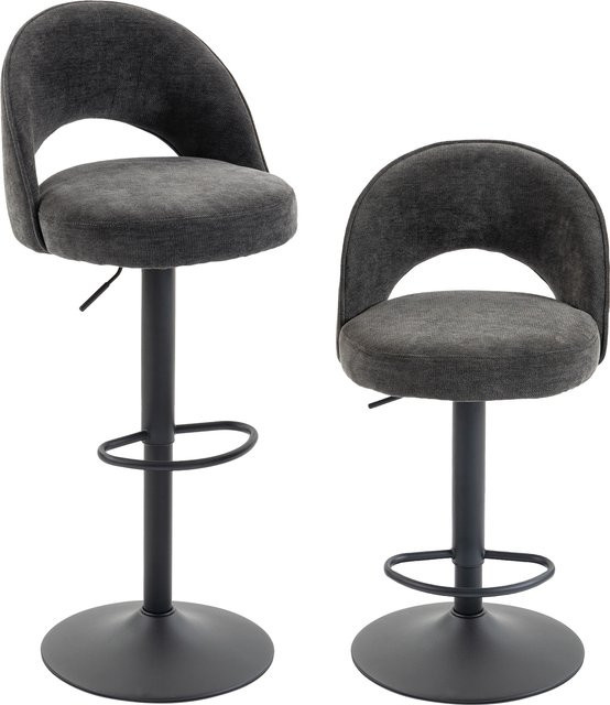 HOMCOM Barhocker 2er Set drehbar mit Rückenlehne und Fußstütze in Dunkelgrau Chenille-Optik, höhenverstellbare Küchenstühle für Küche, Wohnzimmer und Esszimmer - Bild 1