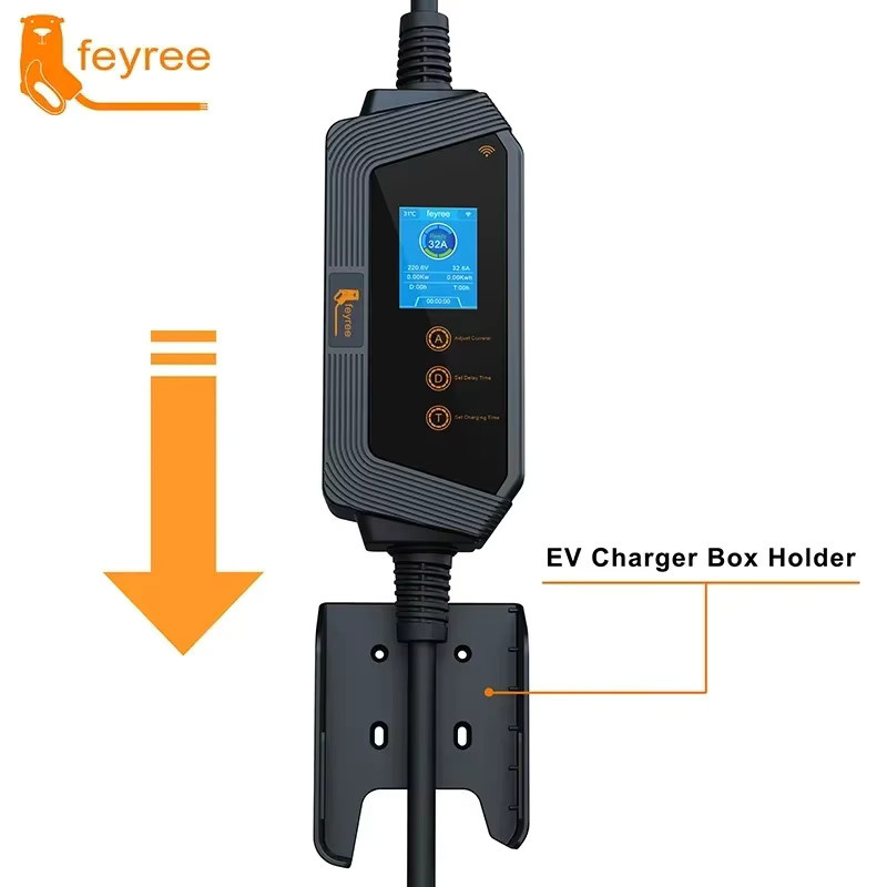 Feyree Tragbares EV-Ladegerät Typ2 mit Wi-Fi-Steuerung und Smart APP, 22KW/11KW/7KW Schnellladung, Schwarz - Bild 4