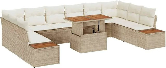 vidaXL Garten-Sofa-Set aus Poly Rattan in Beige mit 11-teiligem U-Shape Arrangement inklusive Polster und Stauraum - Bild 1
