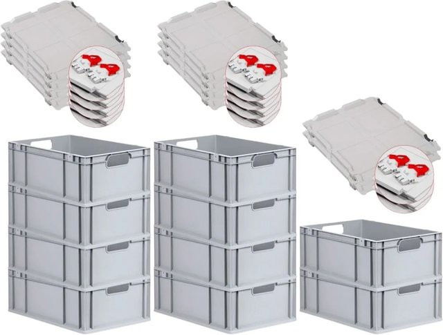 PROREGAL Spar Set 10x Eurobox Nextgen Economy mit Scharnierdeckel und roten Schiebeschnappverschlüssen, Farbe Grau/Rot, H x B x T: 22 x 40 x 60 cm - Bild 1