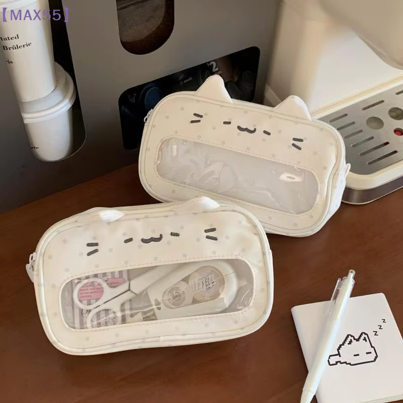 Wave Point Kitten Schreibwaren-Tasche mit transparentem Fenster und großem Fassungsvermögen, weiß - Bild 3