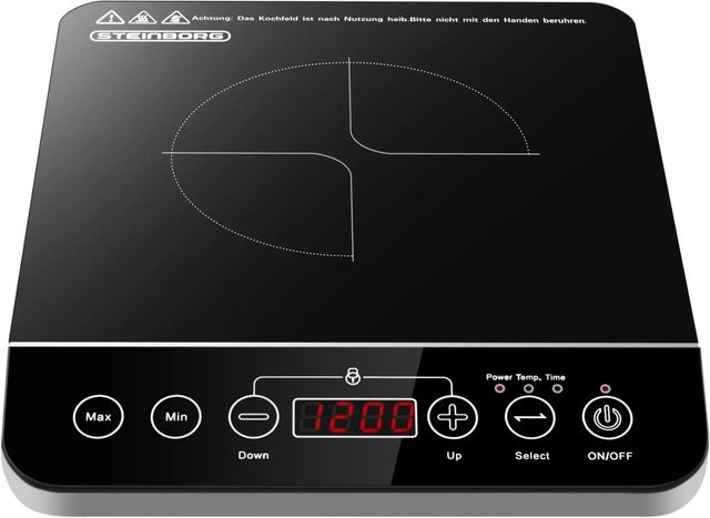 Steinborg SB-2190 Einzelne Induktionskochplatte in Schwarz mit Automatikprogrammen, 2000W, Digitaldisplay und Timer, B/T/H: 28,5 x 28,5 x 6,5 cm - Bild 1