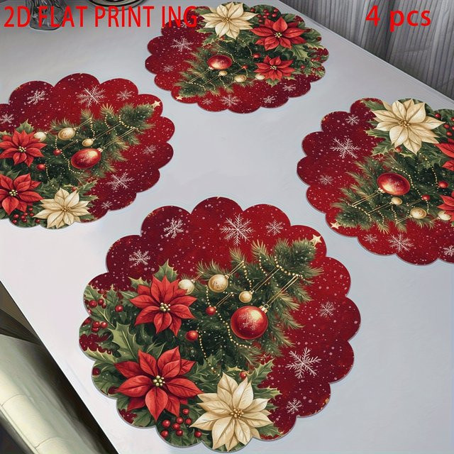 VIKAMA Weihnachtsmatte mit Schneeflocken-Design, rutschfest und maschinenwaschbar, rote Unterseite, ideale Tischdekoration für die Weihnachtszeit - Bild 1