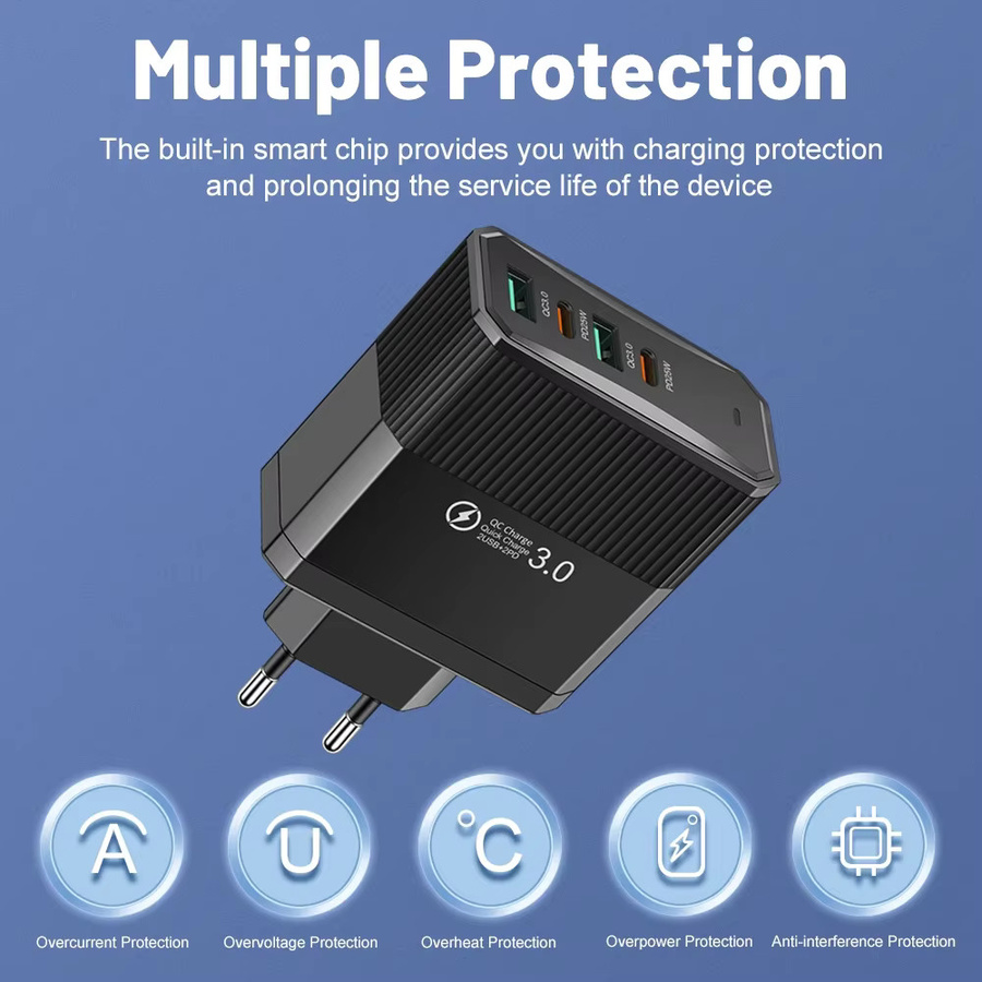 Maerknon USB C Ladegerät mit 4 Ports, PD und QC3.0 Schnellladung, Wandnetzteil für iPhone, Xiaomi, Samsung und OnePlus - Bild 5
