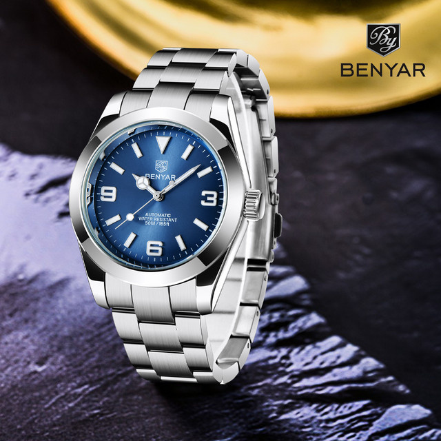 BENYAR Mechanische Uhr, Edelstahl, Blau, 50 ATM, Herren - Bild 1
