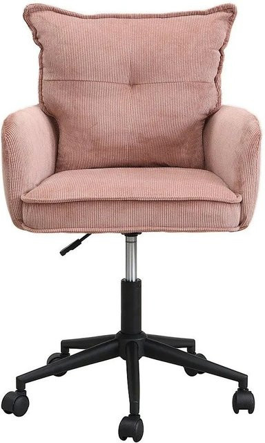 Bataru Bürostuhl ohne Armlehnen in Rosa mit Cord-Bezug und Metallgestell für Home-Office und Erwachsene, Breite: 59,5 cm - Bild 1