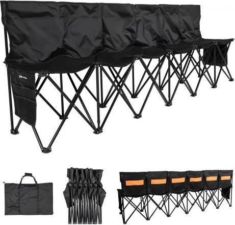 VEVOR Mannschaftsbank für 6 Personen mit Rückenlehne und Seitentaschen, klappbare Campingbank aus 600D Oxford-Gewebe und Eisenrohren, Schwarz - Bild 1
