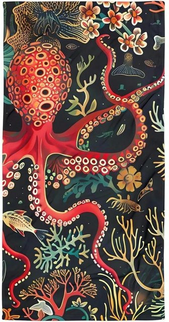Schnelltrocknendes Strandtuch mit Oktopus-Print von JMG Household Supplies, leichtes Microfaser-Strandtuch in Multicolour, B/B: 80 x 160 cm - Bild 1