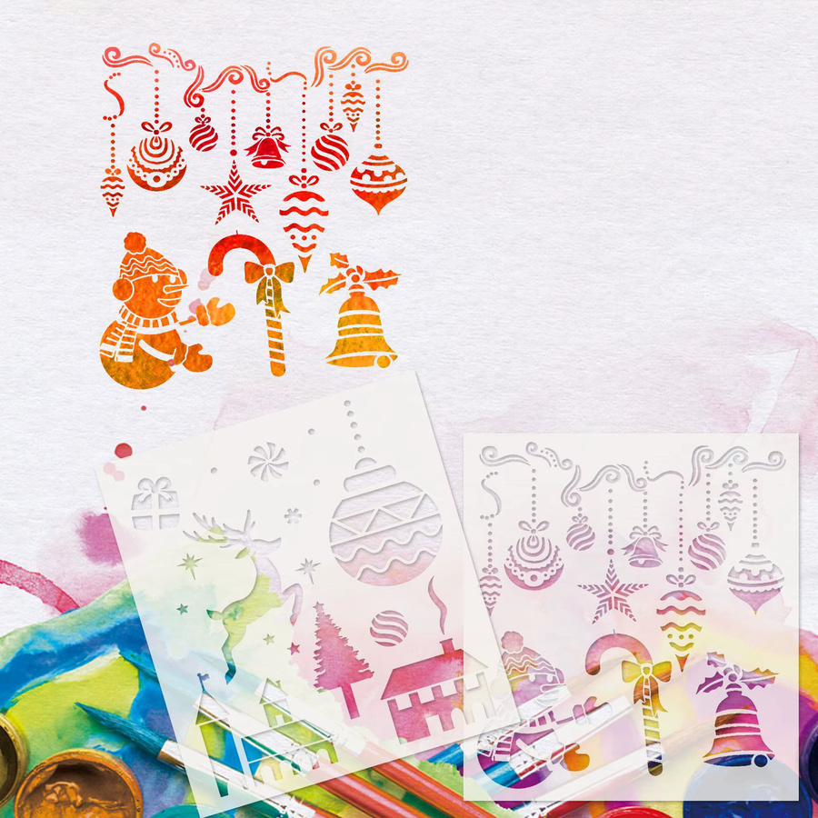 Bview Art 6-teiliges Weihnachtsmotiv Gemälde-Schablonen-Set aus PET-Kunststoff für DIY-Dekoration und Kunstprojekte - Bild 1