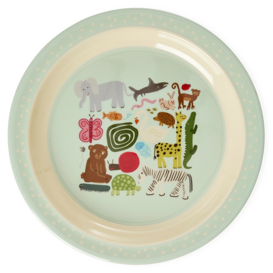 Rice Kinderteller Wildlife in Mint und Blau mit Tiermotiven aus Melamin - Bild 1