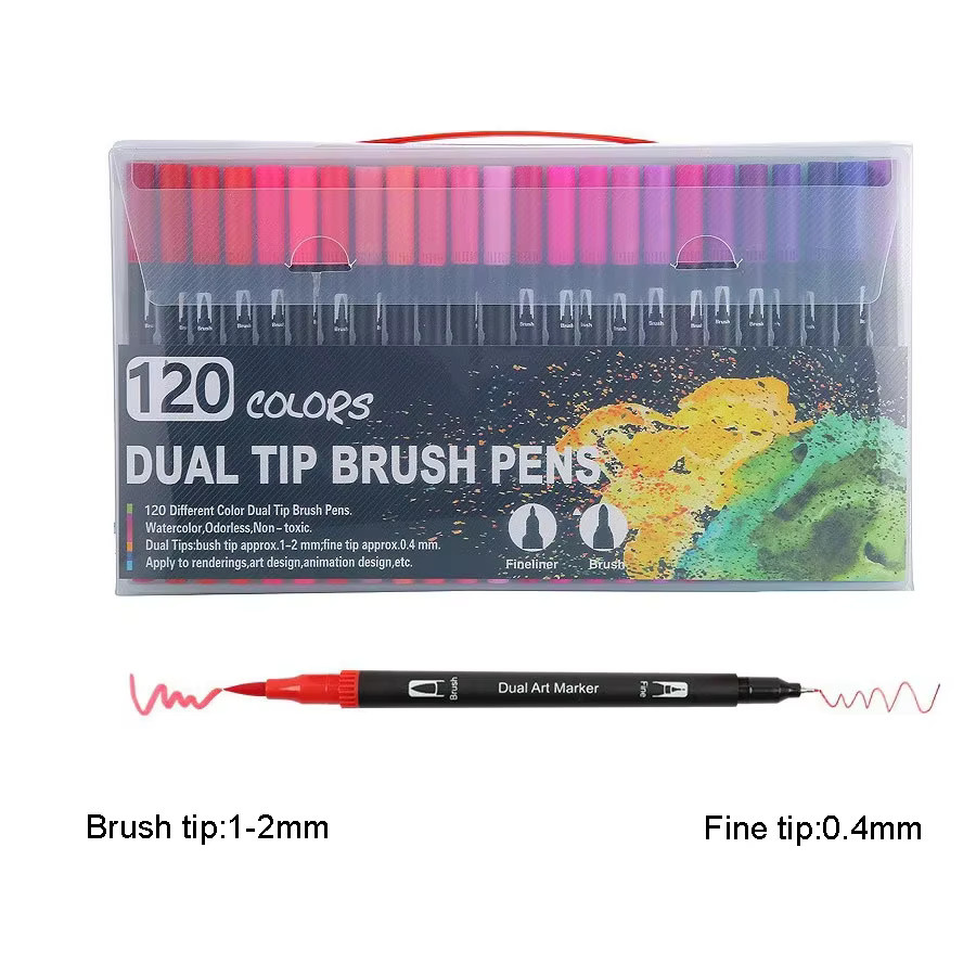 Anowee Doppelkopf-Kunstmarkierungsstifte auf Wasserbasis mit Brush-Spitze, 120 Farben, waschbar, ideal für Malerei, Graffiti und Schule - Bild 4