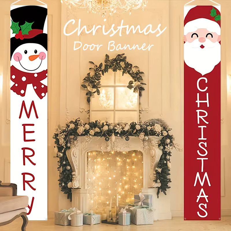 VIKAMA Weihnachts-Hängeflagge mit Schneemann-Motiv als Willkommens-Banner für Veranda und Tür - Bild 3