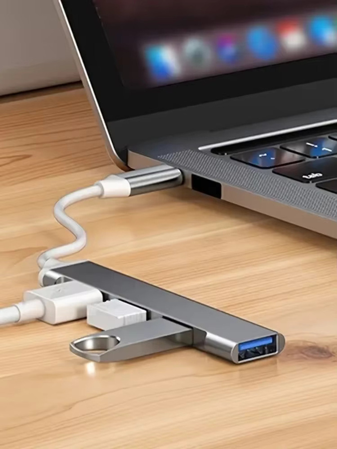 USB 3.0 Hub mit 4 Ports als USB-C Splitter für PC und Computer, High Speed 5 Gbit/s, Grau - Bild 1