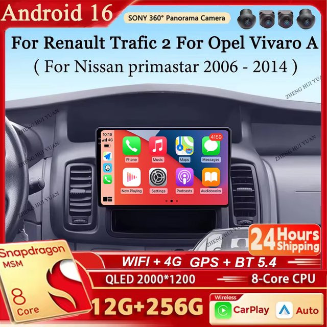 SOARCOMER Android 16 Carplay Auto Autoradio mit Navigation und QLED Display für Renault Trafic 2, Opel Vivaro A und Nissan Primastar 2006 - 2014, Schwarz - Bild 1