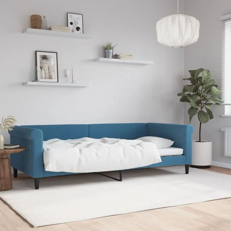 Vidaxl Polsterbett Tagesbett aus Samt und Metall in Blau, B/T/H: 200 x 90 x 68 cm - Bild 1