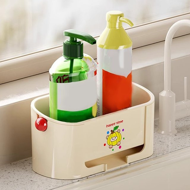Mehrzweck Küchen Waschbecken Organizer in Beige aus Kunststoff für Schwamm, Spültuch, Pinsel und Seife - Bild 1