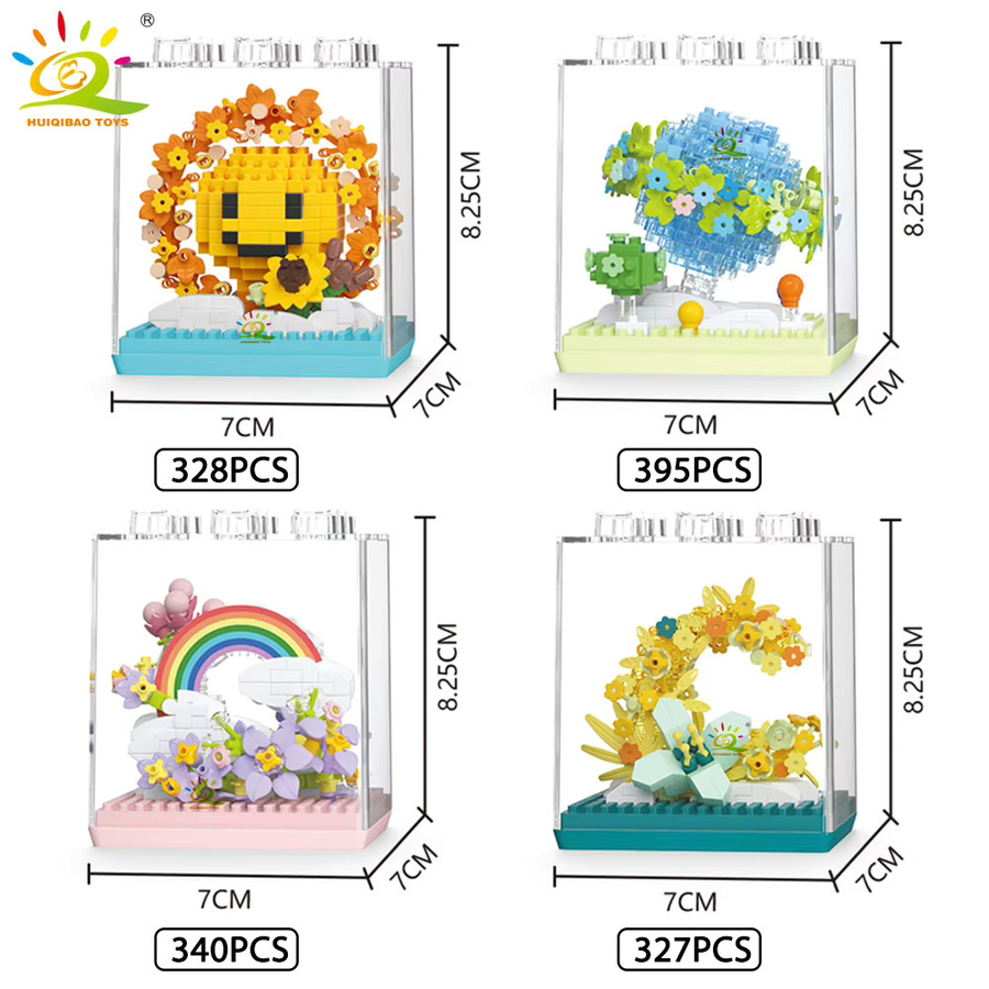 HUIQIBAO Sonnenblume Display Box, Micro Baustein, Sukkulenten Mini 3D Diamant Modell Ziegel Spielzeug - Bild 1
