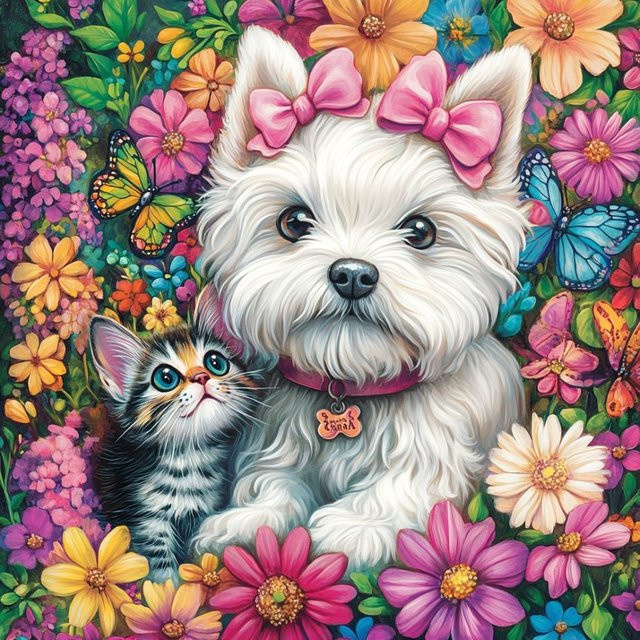 RUOPOTY Flower Dog, 5D-Diamant-Malerei-Set, Tiere, Bunt / Mehrfarbig - Bild 1