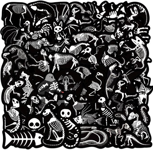 50 Stück Gothic Aufkleber von Rui Di in Schwarz-Weiß mit Totenkopf-Motiv, wasserfeste Sticker für Wasserflaschen und Handys - Bild 1