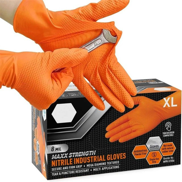 INMAICH Nitrilhandschuhe mit Diamantstruktur in Schwarz und Orange, 8Mil Einweghandschuhe für Industrie und Mechanik, Größe M - Bild 1