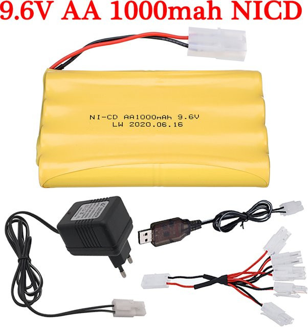 Tamiya NiCD Akku 9,6 V 1000 mAh mit Ladegerät und Tamiya Stecker für RC Autos, Roboter und Boote, Gelb - Bild 1