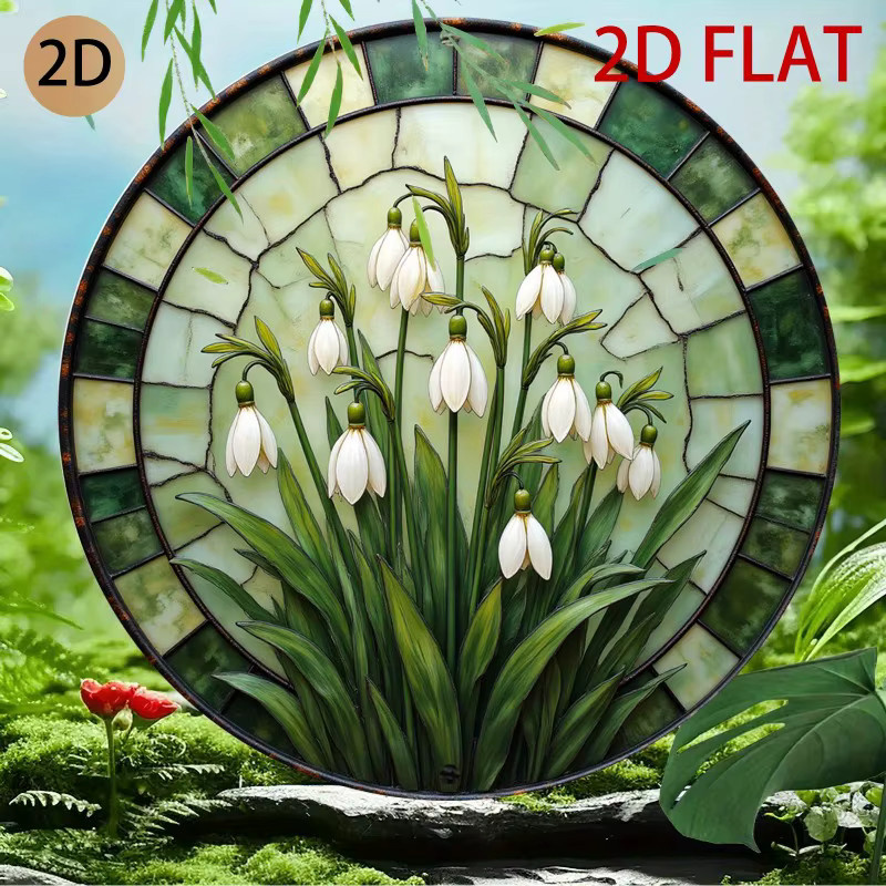 CIFbuy Vintage Schneeglöckchen Wandkunst aus Metall, Florales Metallschild in Multicolour, Rund, B/H: 20 x 20 cm - Bild 3