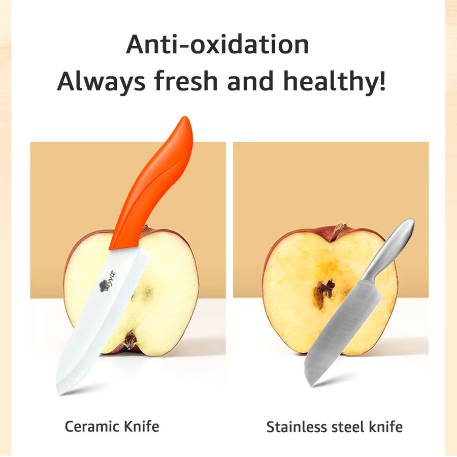 MYVIT Keramikmesser Kombination mit Farbgriff in Orange, scharfes Kochmesser und Obstmesser aus rostfreiem Material für den Heimgebrauch - Bild 3