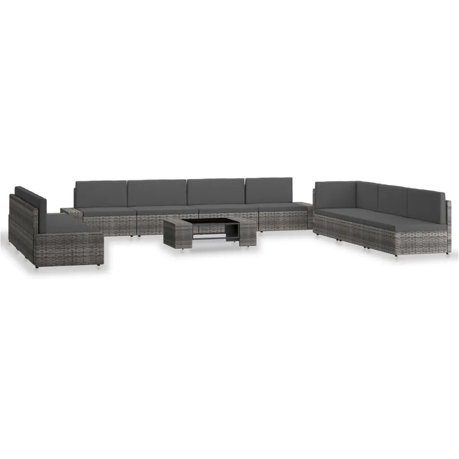 vidaXL 10-tlg Garten-Lounge-Set in U-Form aus Poly-Rattan in Anthrazit und Grau mit Polstern und Tisch aus gehärtetem Glas - Bild 2