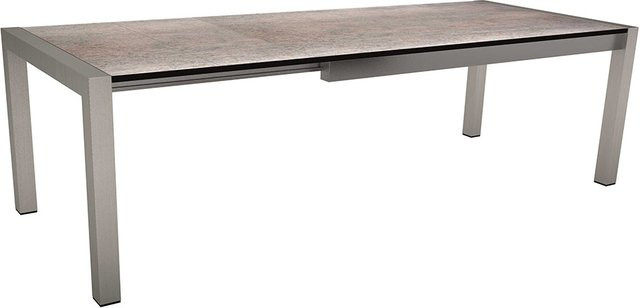 Stern Ausziehtisch Silverstar 2.0 mit Edelstahl-Vierkantrohr und Tischplatte in Dekor Smoky, Farbe Grau, B/T/H: 174 x 90 x 75 cm (ausziehbar auf 214/254 cm) - Bild 1