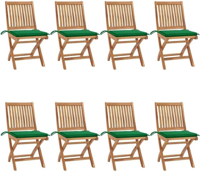 8er Set vidaXL Klappbare Gartenstühle aus Massivholz Teak mit Kissen in Braun und Grün - Bild 1