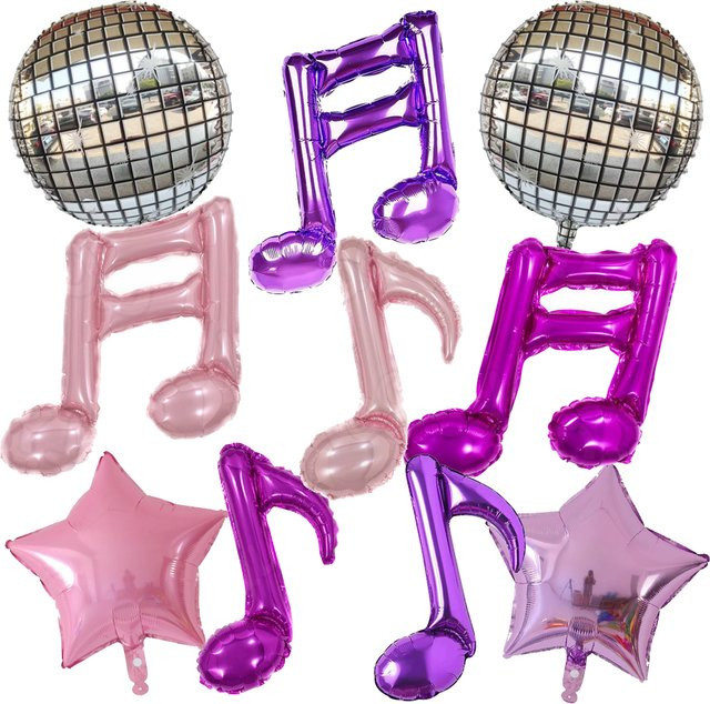 BALONAQ Musik-Ballon-Set mit 10 Stück, aufblasbare Gitarren, Musiknoten und Discokugeln in Multicolour für deine Rock-Themen Geburtstagsparty-Dekoration - Bild 1
