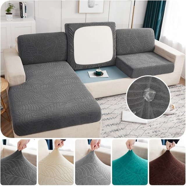 DUTRIEUX Jacquard Sofa-Kissenbezug mit floralem Muster, spritzwassergeschützt und rutschfest, elastisch, Grün/Grau - Bild 1