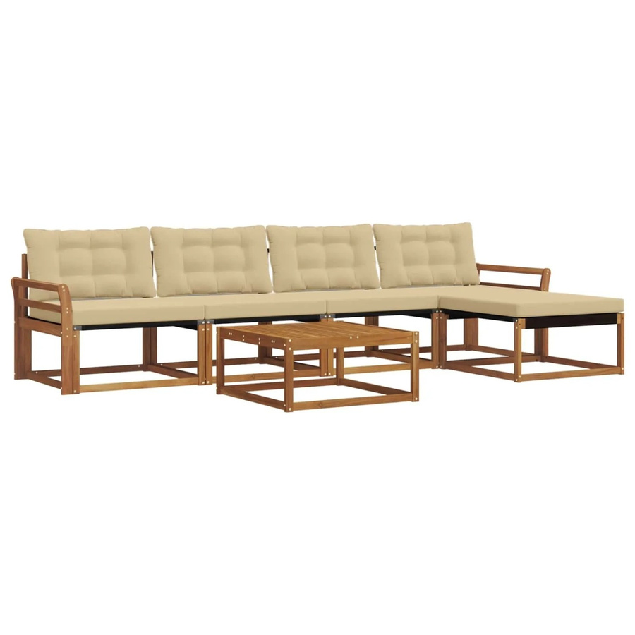 vidaXL Outdoor-Sofagarnitur 6-teilig aus Akazienholz und Textilene in Natur und Beige mit UV-beständigen Kissen - Bild 2
