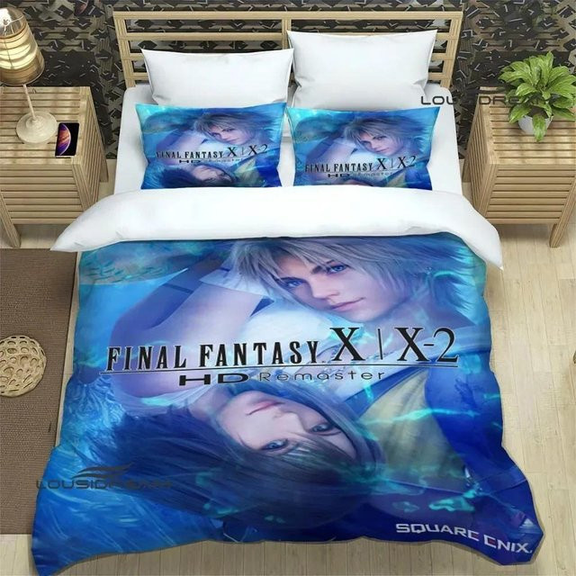 Final Fantasy Bettwäsche-Set aus Mikrofaser in Blau, bestehend aus Bettbezug und Kissenbezügen, B/B: 228 x 228 cm - Bild 1