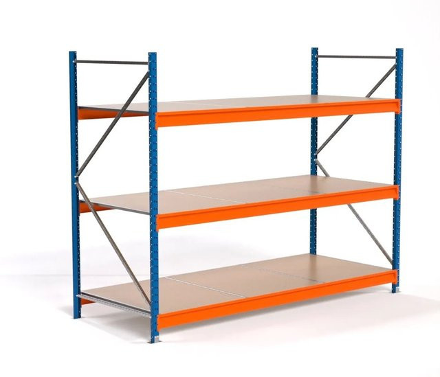 PROREGAL Industrie Weitspannregal MAXIMUS PRO Lagerregal mit 3 Spanplatten-Fachböden, Blau/Orange, H x B x T: 200 x 250 x 100 cm - Bild 1