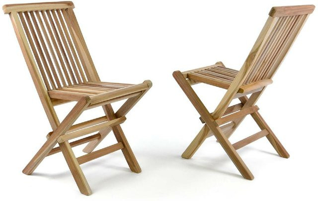 VCM 2er Set Kinder Klappstühle aus behandeltem Teak Holz in Braun, H x B x T: 60 x 30 x 40 cm - Bild 1