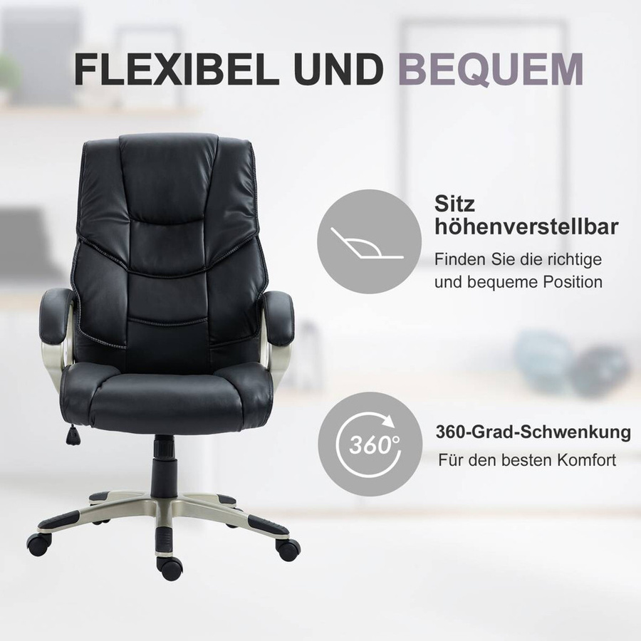 HOMCOM Chefsessel in Schwarz mit Wippfunktion und höhenverstellbarer Sitzfläche für Home Office und Sportliches Design - Bild 6